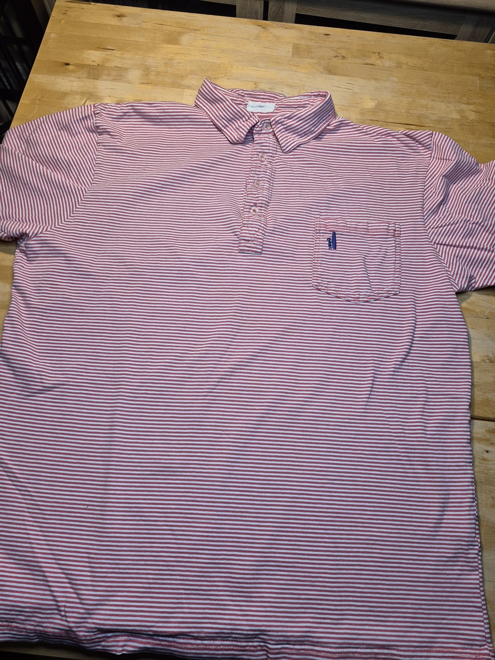 johnnie-O Pink & White Striped Polo with Chest Pocket